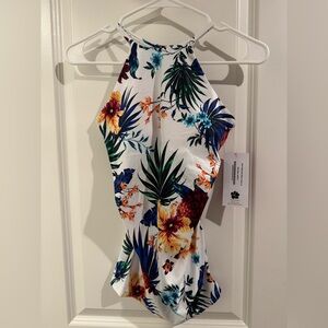 NWT Hapari Floral Halter Swim Top with SPF